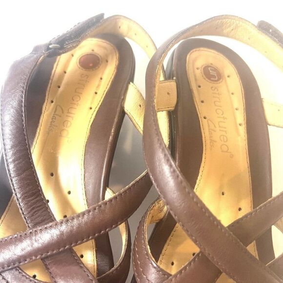 Clarks Unstructured Heel Sandals Women 10M Brown Leather Slip On Sling Back Open - Picture 7 of 12